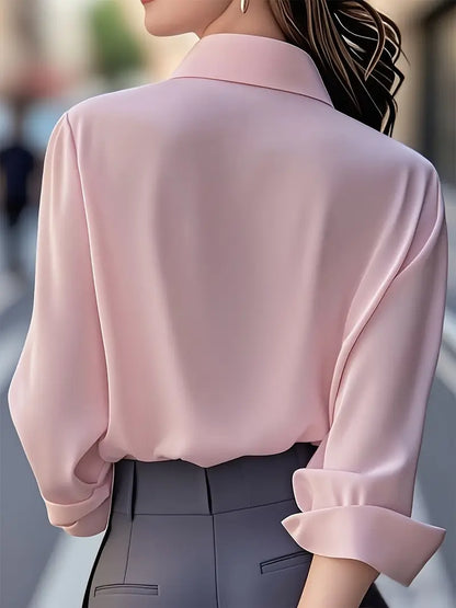 [Elegant French-Style Shirt] Elegant & Sophisticated Women's Light Blue French-Style Long Sleeve Button-Up Shirt |