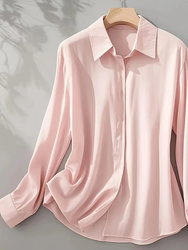 [Elegant French-Style Shirt] Elegant & Sophisticated Women's Light Blue French-Style Long Sleeve Button-Up Shirt |