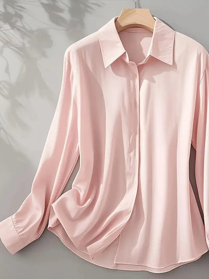 [Elegant French-Style Shirt] Elegant & Sophisticated Women's Light Blue French-Style Long Sleeve Button-Up Shirt |