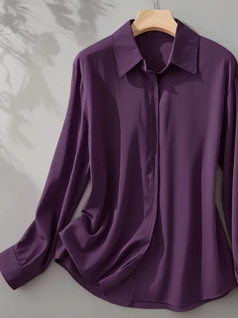[Elegant French-Style Shirt] Elegant & Sophisticated Women's Light Blue French-Style Long Sleeve Button-Up Shirt |