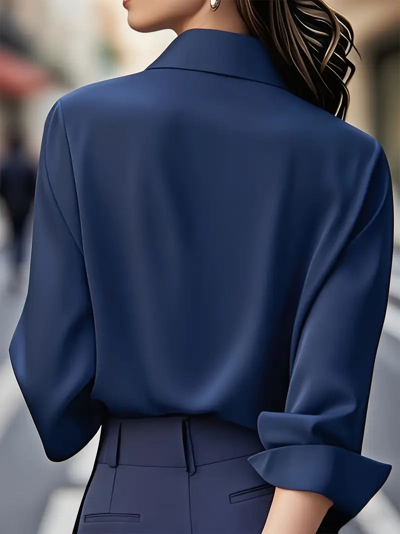 [Elegant French-Style Shirt] Elegant & Sophisticated Women's Light Blue French-Style Long Sleeve Button-Up Shirt |