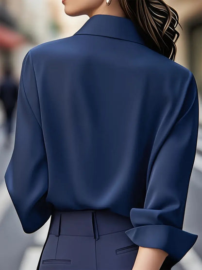 [Elegant French-Style Shirt] Elegant & Sophisticated Women's Light Blue French-Style Long Sleeve Button-Up Shirt |