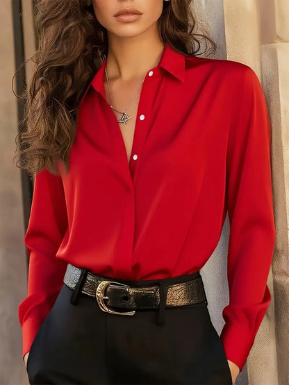 [Elegant French-Style Shirt] Elegant & Sophisticated Women's Light Blue French-Style Long Sleeve Button-Up Shirt |