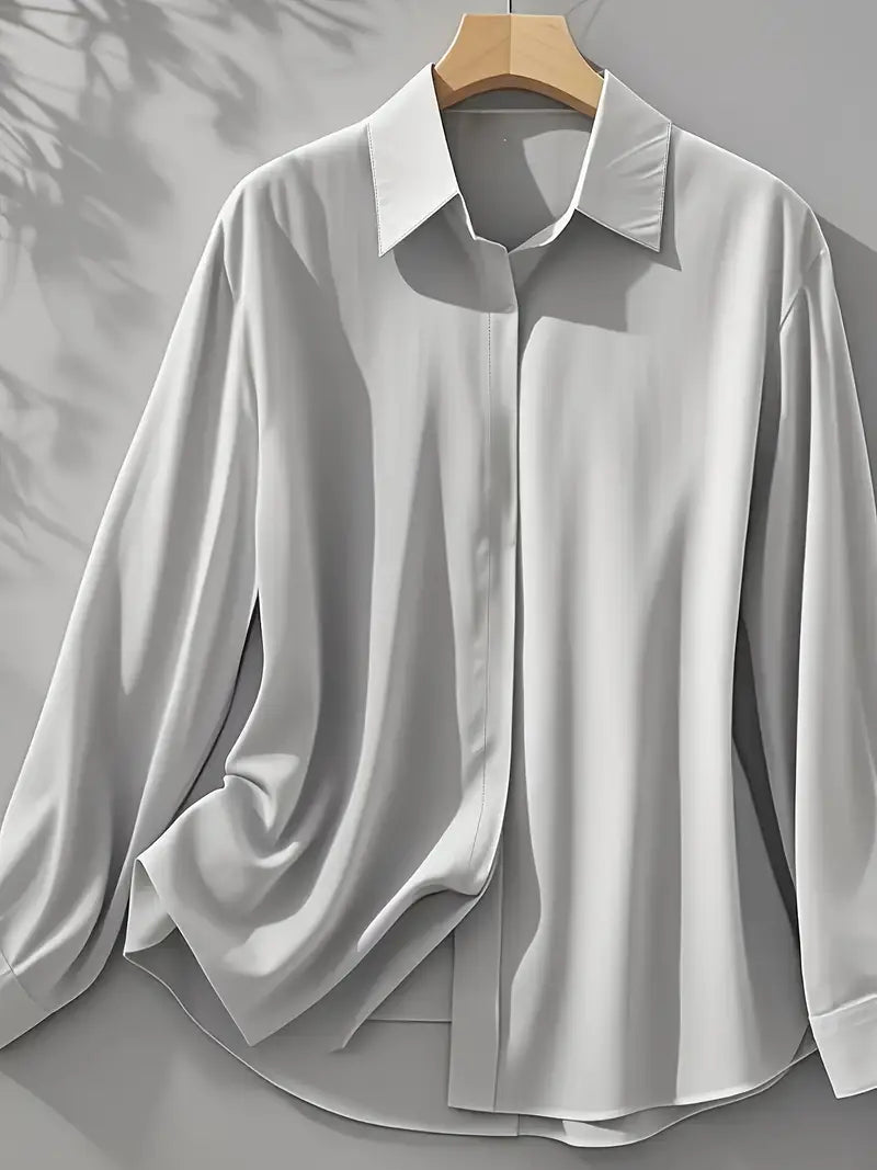 [Elegant French-Style Shirt] Elegant & Sophisticated Women's Light Blue French-Style Long Sleeve Button-Up Shirt |
