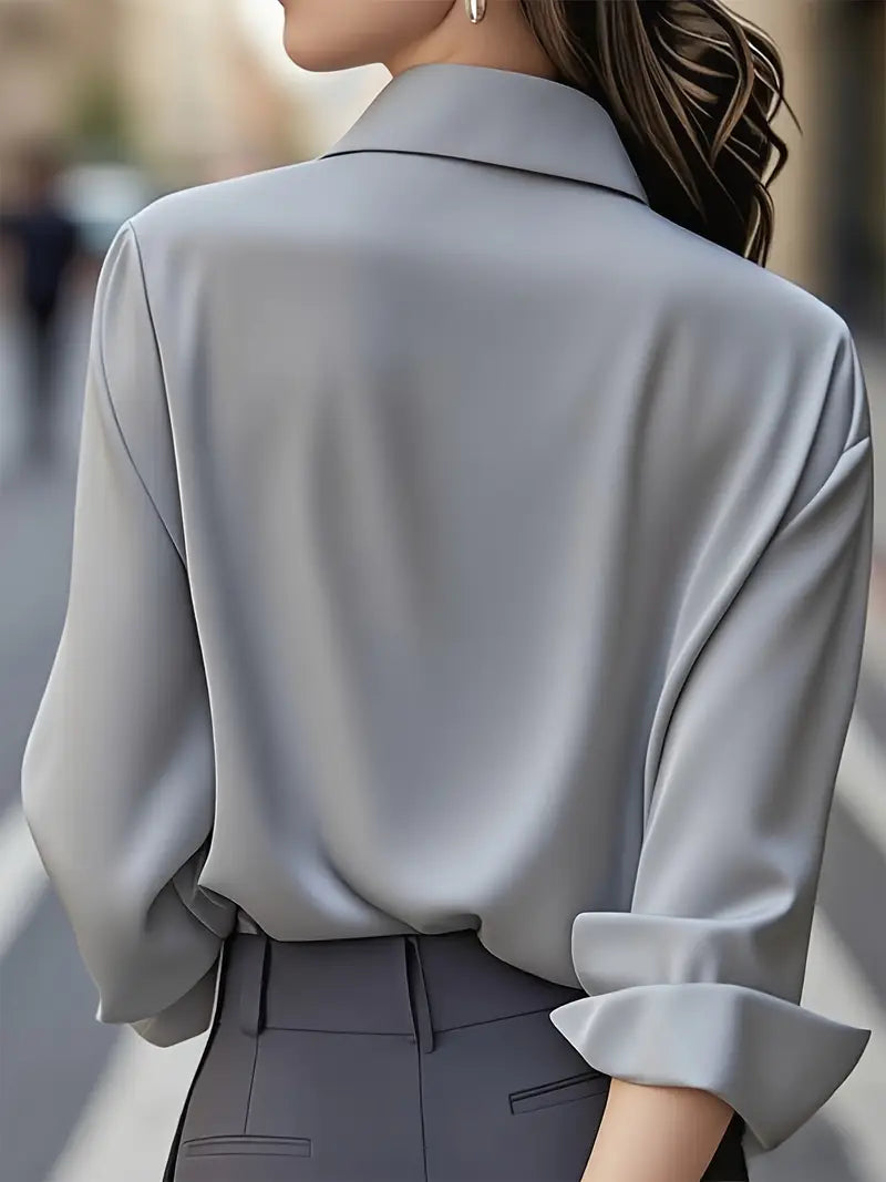[Elegant French-Style Shirt] Elegant & Sophisticated Women's Light Blue French-Style Long Sleeve Button-Up Shirt |